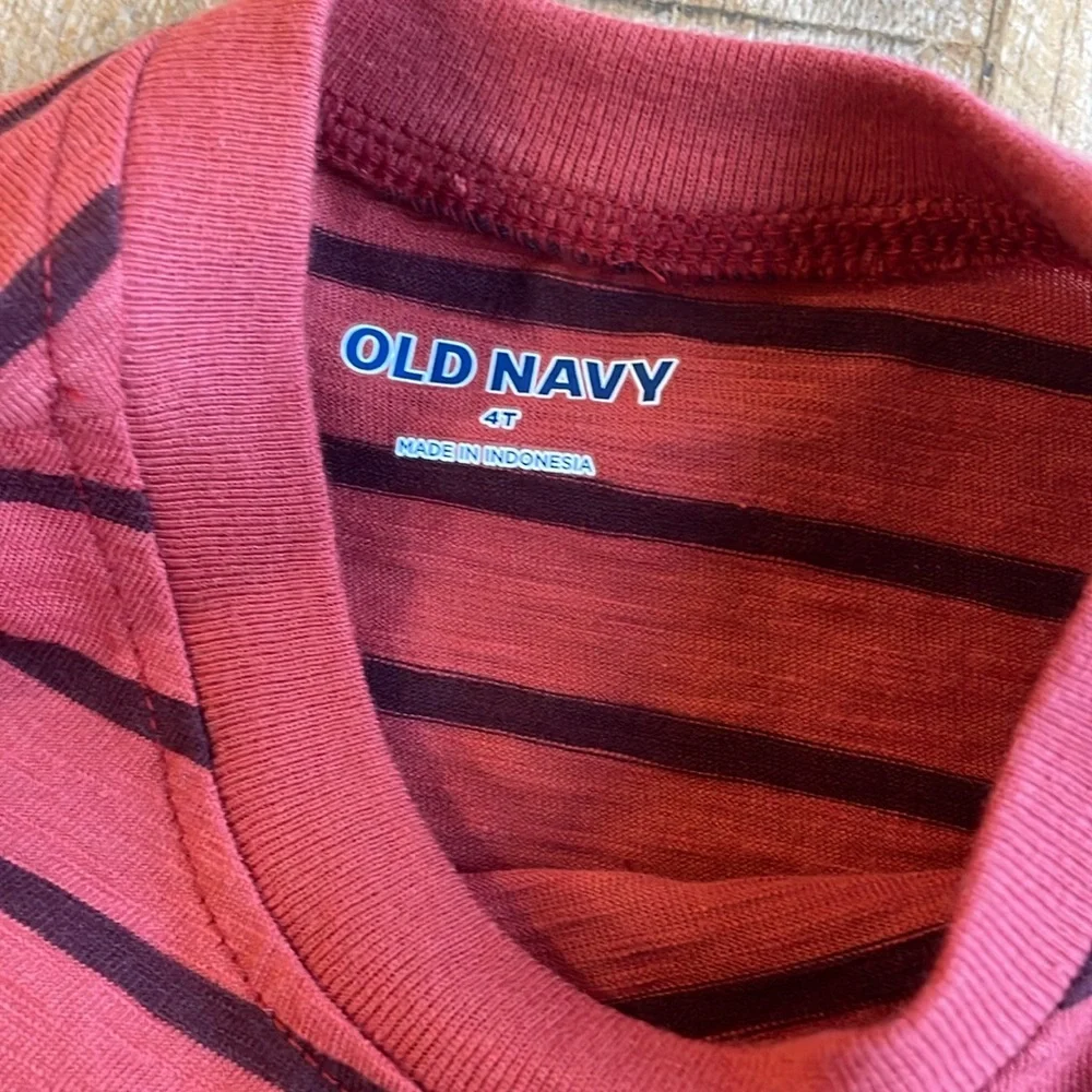Old Navy Red and Black Striped Long Sleeve Pocket Tee